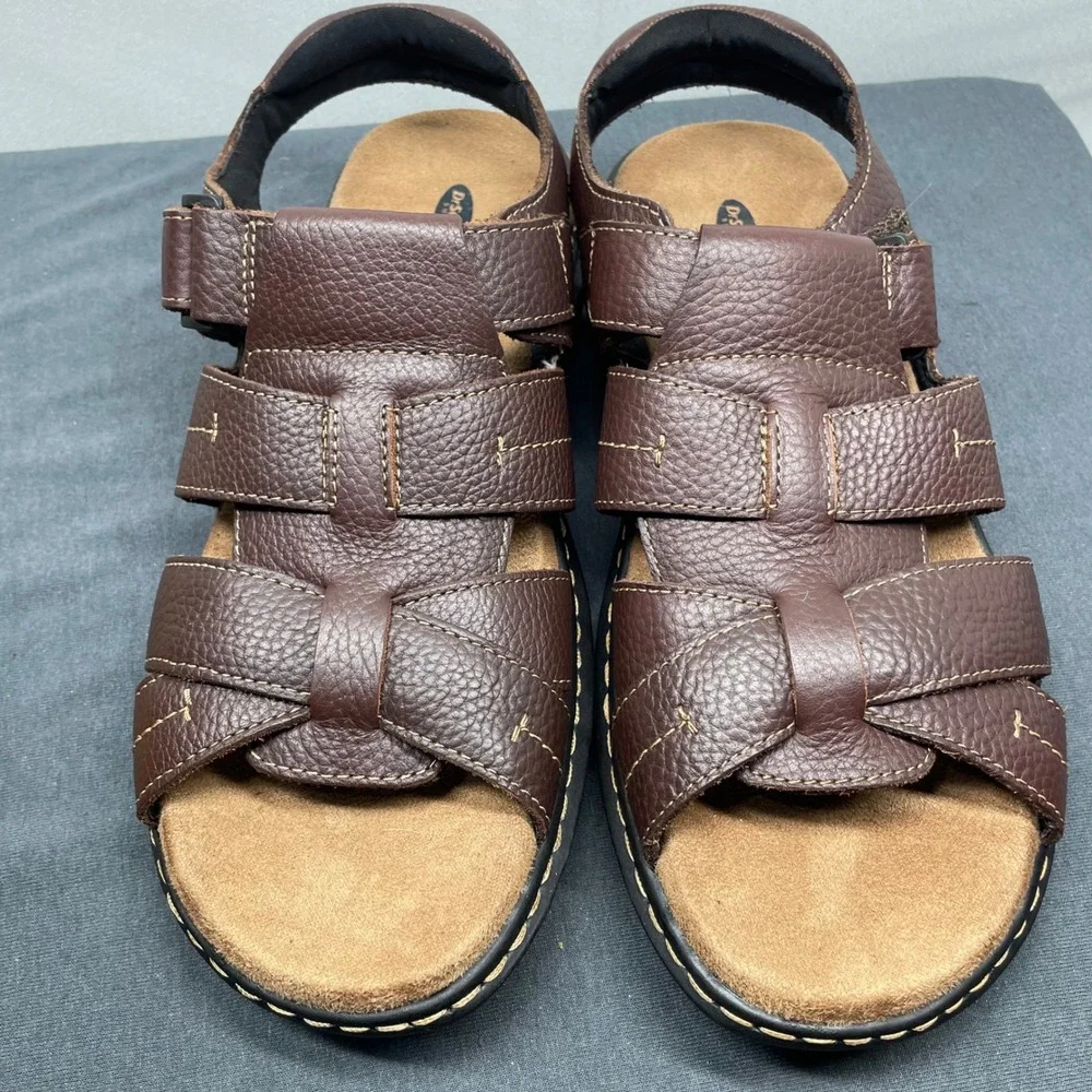 Dr Scholls Men Fisherman Sandals Leather Brown 9M Cain Memory Foam Comfort